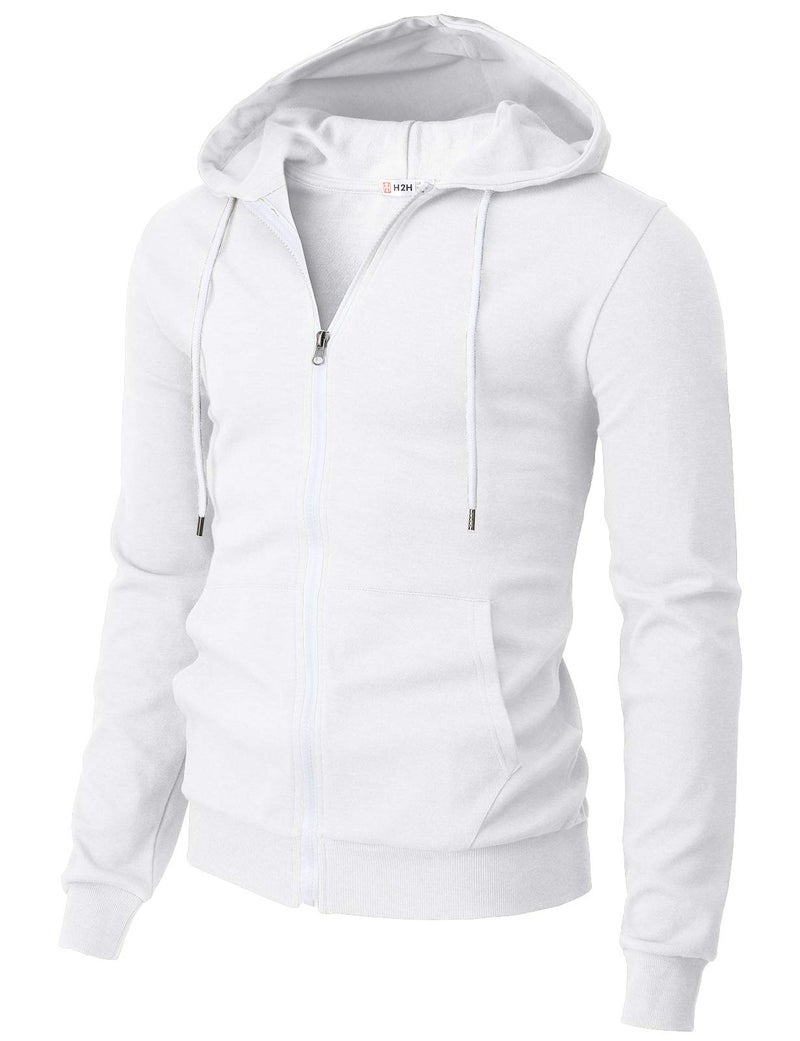 H2H Men's Hoodie Slim Fit Lightweight Long Sleeve Zip Up with Kanga Pocket and White Zipper and String WHITE US M/Asia L (CMOHOL048) - Image 1